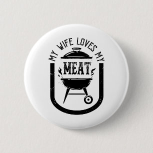 Mijn vrouw houdt van mijn vlees grappige woordgril ronde button 5,7 cm