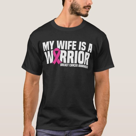 Mijn vrouw is een krijger roze lint borstkanker t-shirt (Voorkant)