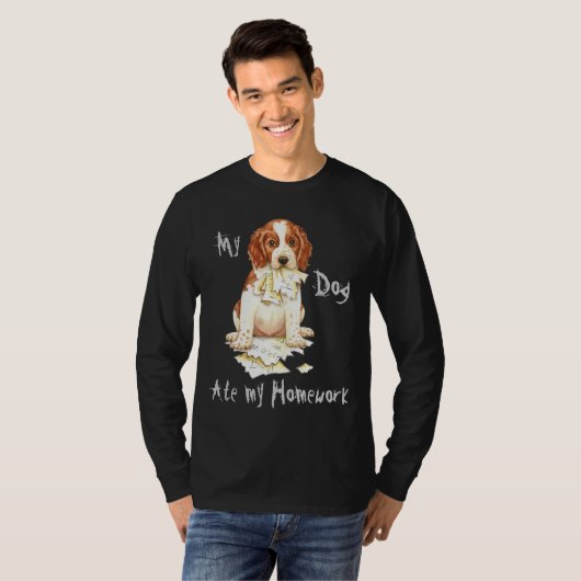 Mijn Welsh Springer Ate Mijn thuiswerk T-shirt (Voorkant volledig)