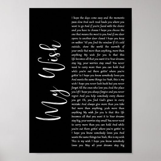 Mijn wensen zwart Script Song Lyric Wall Art afdru Poster (Voorkant)