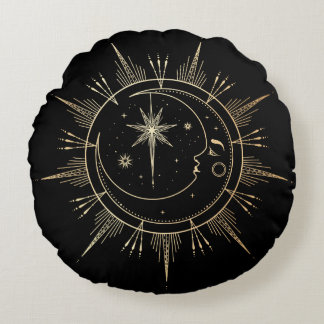 Mijn zon en Moon Celestial Faux Gold Black Rond Kussen