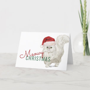 Mijneuzelig Kerstmis Witte Perzische Kat Waterverf Feestdagen Kaart