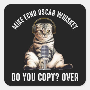 Mike Echo Oscar Whiskey Ham Radio Cat Vierkante Sticker