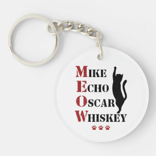 Mike Echo Oscar Whiskey MEOW Cat Sleutelhanger