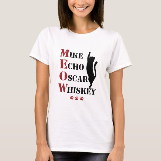 Mike Echo Oscar Whiskey MEOW Cat T-shirt (Voorkant)
