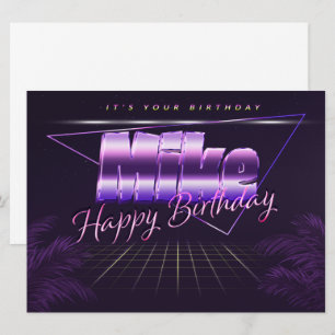 Mike prénom carte rétro lilas anniversaire