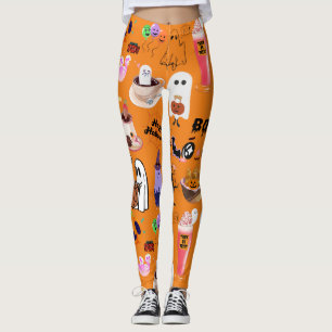 Mikitiez anime schattig koffie halloween croissant leggings