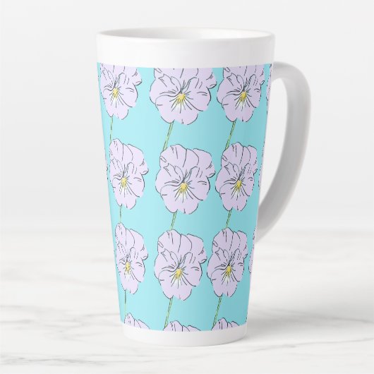Mikitiez blauw klein wit bloemmotief latte mok (Rechterhoek)