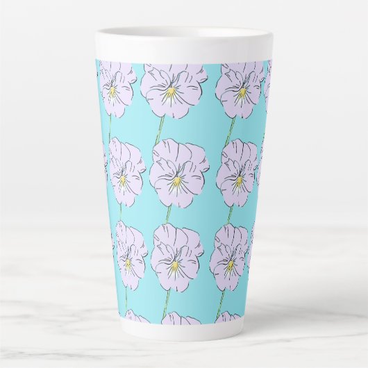 Mikitiez blauw klein wit bloemmotief latte mok (Voorkant)