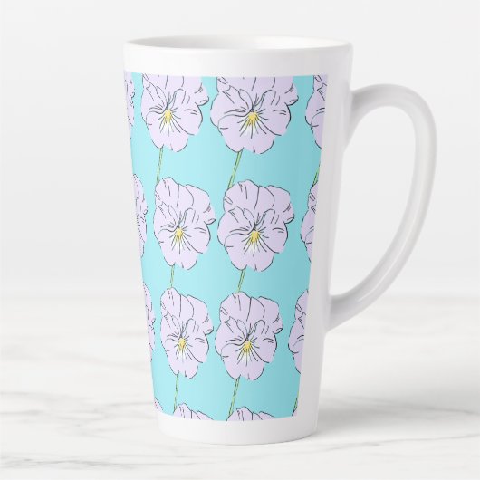 Mikitiez blauw klein wit bloemmotief latte mok (Rechts)