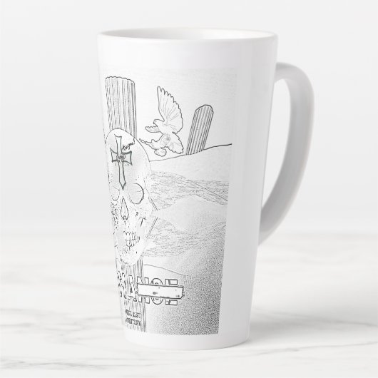 Mikitiez dromer schedel tatto regenboog roos rock latte mok (Rechterhoek)