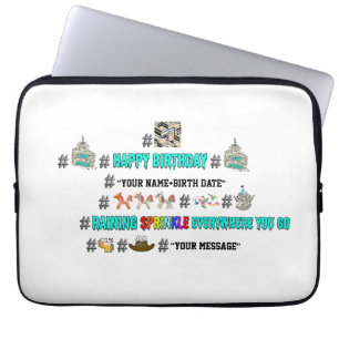 Mikitiez hashtag verjaardag emoji aanpassen laptop sleeve