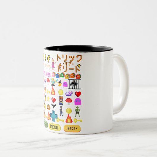 Mikitiez videogame pixel halloween spooky bat Magi Tweekleurige Koffiemok (Voorkant rechts)