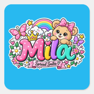 Mila glimlacht Schattige teddybeer Persoonlijke st Vierkante Sticker