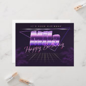 Mila Nom Prénom carte rétro lilas Anniversaire (Devant/Arrière en situation)