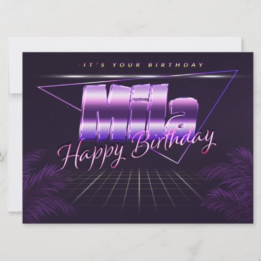 Mila Nom Prénom carte rétro lilas Anniversaire (Devant)