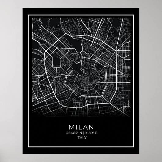 Milan City Map - Milan Black Map Poster (Voorkant)