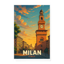 Milan Italië Oude Reisposter Castello
