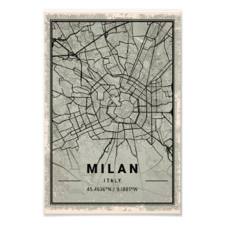 Milan italy map print poster canvas