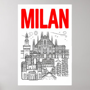 Milan Skyline décoration murale - Style d'affiche 