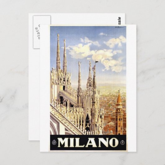 -Milano-Travel-poster. Briefkaart (Voorkant / Achterkant)