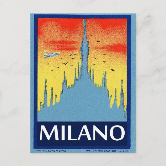 Milanokathedraal, silhouette, sunset, vintage-reis briefkaart (Voorkant)
