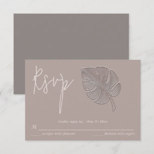 Milde eenvoudige geprägde tropische blad RSVP Kaartje