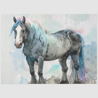 Milde Shire Horse Waterverf Blauw Tissuepapier