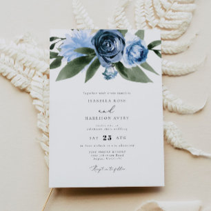 MILENA Dusty Blue Floral Garden Wedding Kaart