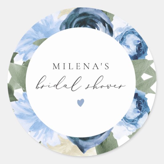 MILENA Something Blue Bloemige Bruidsdouche Ronde Sticker (Voorkant)