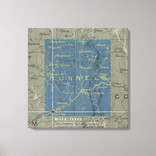 Miles, Texas Map Stretched Canvas Afdrukken