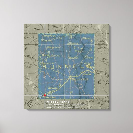 Miles, Texas Map Stretched Canvas Afdrukken (Voorkant)