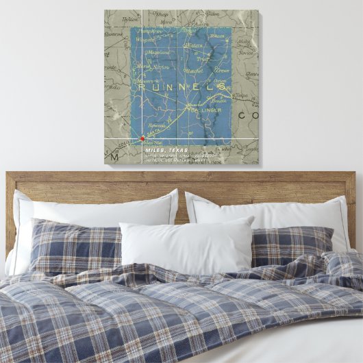  Miles, Texas Map Stretched Canvas Afdrukken (Insitu (Slaapkamer))