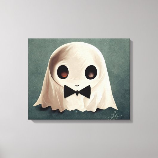 Miles the Friendly Ghost ・ Cute Halloween Art Canvas Afdruk (Voorkant)