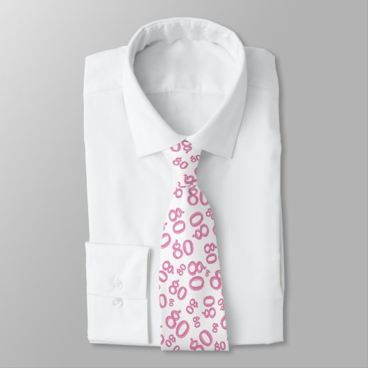 Milestone 80 Random Number Pattern Roze/Wit Stropdas (Gebonden)