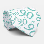 Milestone 90 Random Number Pattern Blauwgroen/Wit Stropdas (Opgerold)