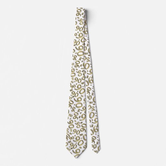 Milestone 90 Random Number Pattern Gold/White Stropdas (Voorkant)