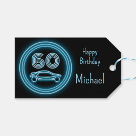 Milestone Age Zwart / Blauw Verjaardag Racecar Man Cadeaulabel