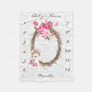 Milestone Baby Blanket - Llama - Roze Fleece Deken