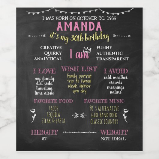 Milestone Birthday Funny Over mij Volwassenkrijbor Wijn Etiket (Enkel label)