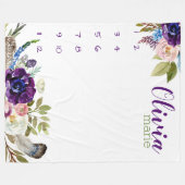 Milestone Growth Tracker waterverf paarse bloemen Fleece Deken (Voorkant (Horizontaal))
