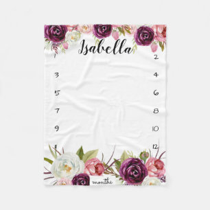 Milestone Growth Tracker waterverf roze bloemen Fleece Deken