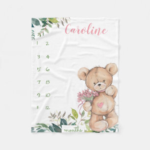 Milestone Growth Tracker waterverf teddybeer Fleece Deken