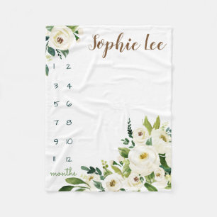 Milestone Growth Tracker waterverf witte rozen Fleece Deken