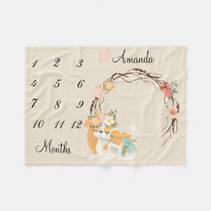 Milestone Roze Mama Hond Puppy Baby Keepsake Fleece Deken