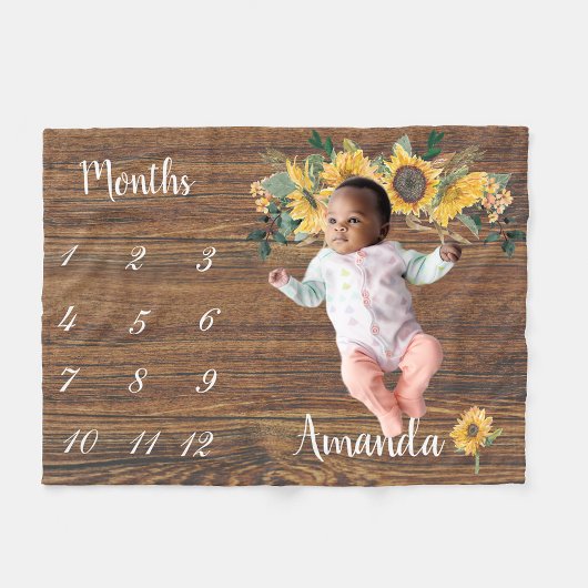 Milestone Rustic Country Wood Sunflower Keepomwill Fleece Deken