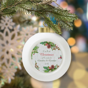 Milestone rustieke foto nieuwe grootouders keramische bal ornament