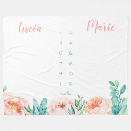 Milestone twin baby meisje waterverf bloemen perzi fleece deken
