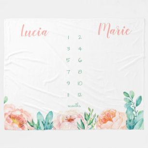 Milestone twin baby meisje waterverf bloemen perzi fleece deken