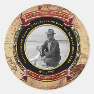 Milestone Verjaardag Goud Foto  Kaart 60th Ronde Sticker